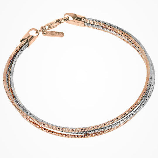 Desmos - Bracciale-semirigido multifilo in argento bicolore diamantato - Gioielleria Mariatti Torino