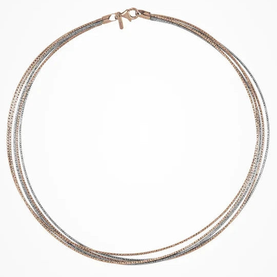 Desmos - Collier girocollo in argento diamantato bicolore bianco e rosa - Gioielleria Mariatti Torino
