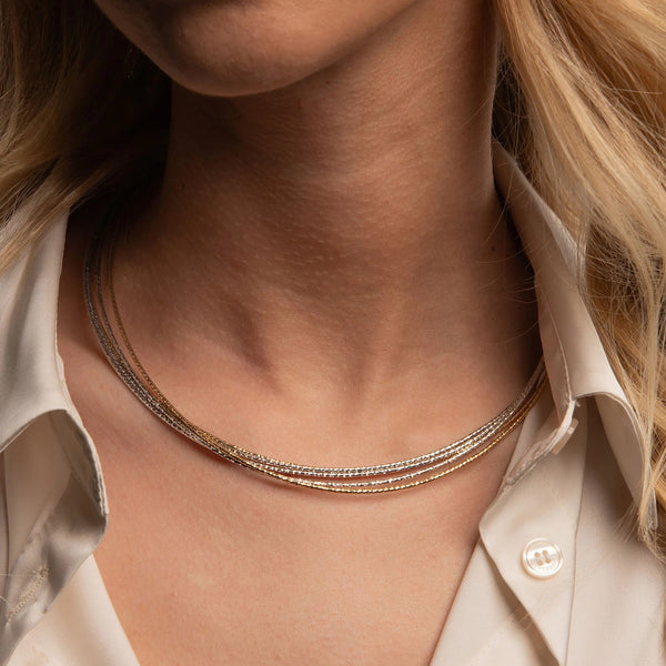 Desmos - Collier girocollo in argento diamantato bicolore bianco e rosa - Gioielleria Mariatti Torino