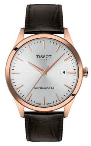 Tissot - Orologio Classic Dream 40mm Powermatic 80 con cassa PVD rose gold, quadrante silver e cinturino in pelle marrone - Gioielleria Mariatti Torino