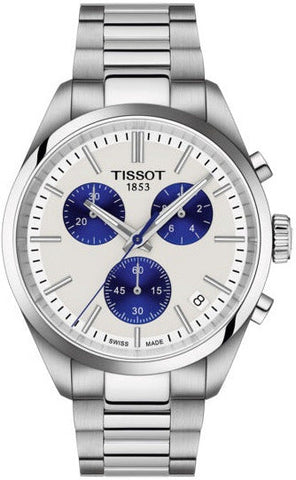 Tissot - Orologio PR100 Chrono Classic bianco con contatori blu 40 mm - Gioielleria Mariatti Torino