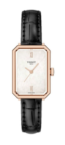 Tissot - Orologio SRV 30 millimetri con cassa PVD rosata, quadrante in madreperla bianca e cinturino in pelle nera - Gioielleria Mariatti Torino