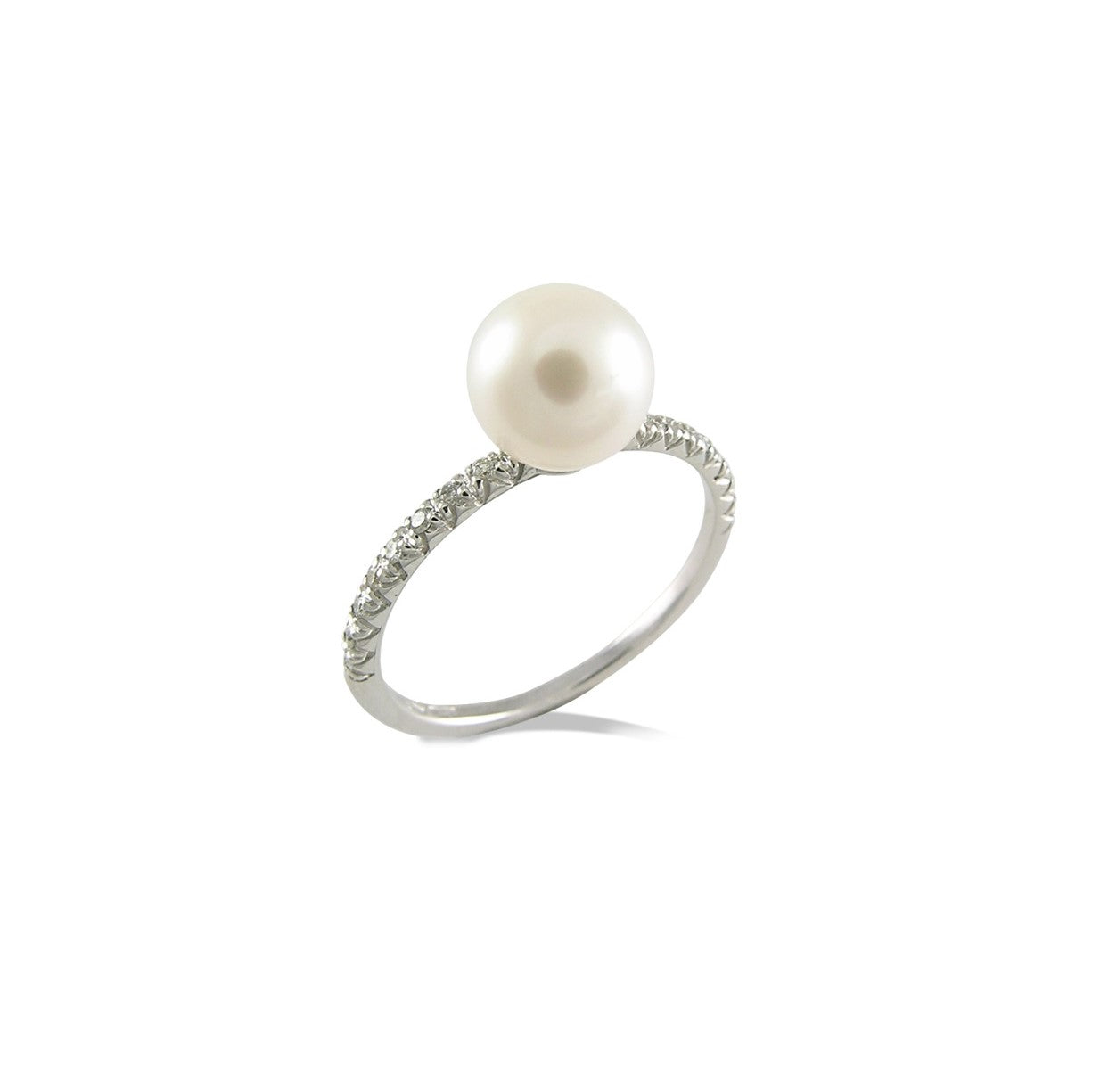 Gemoro - Anello con perla bianca e diamanti in oro bianco - Gioielleria Mariatti Torino