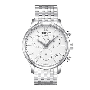 Tissot - Orologio T-Tradition Chronograph quarzo con quadrante bianco e bracciale in acciaio - Gioielleria Mariatti Torino